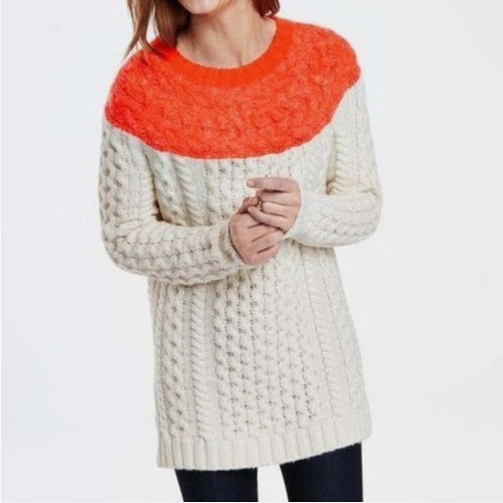 Boden Long Cream and Orange Cable Knit Sweater